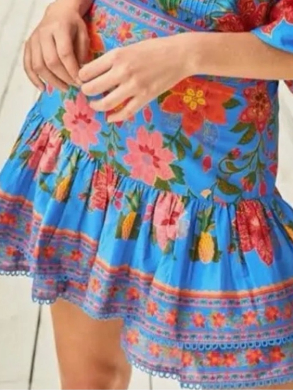 FARM Rio Blue Floral & Pineapple Ruffle Mini Skirt
